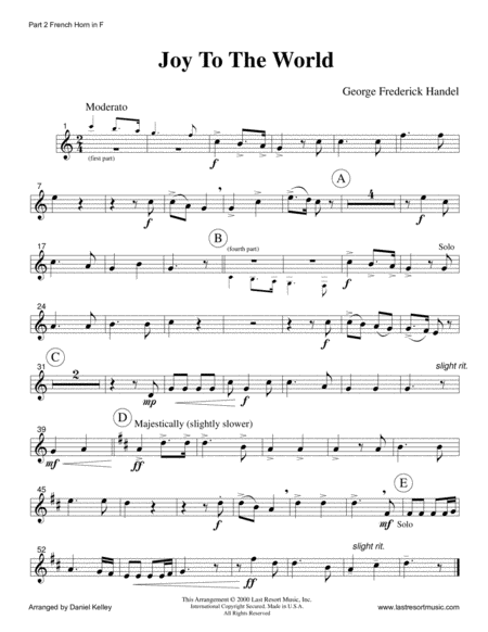 Joy to the World for Brass Quartet (2 Trumpets, French Horn, Bass Trombone or Tuba) with optional Pi