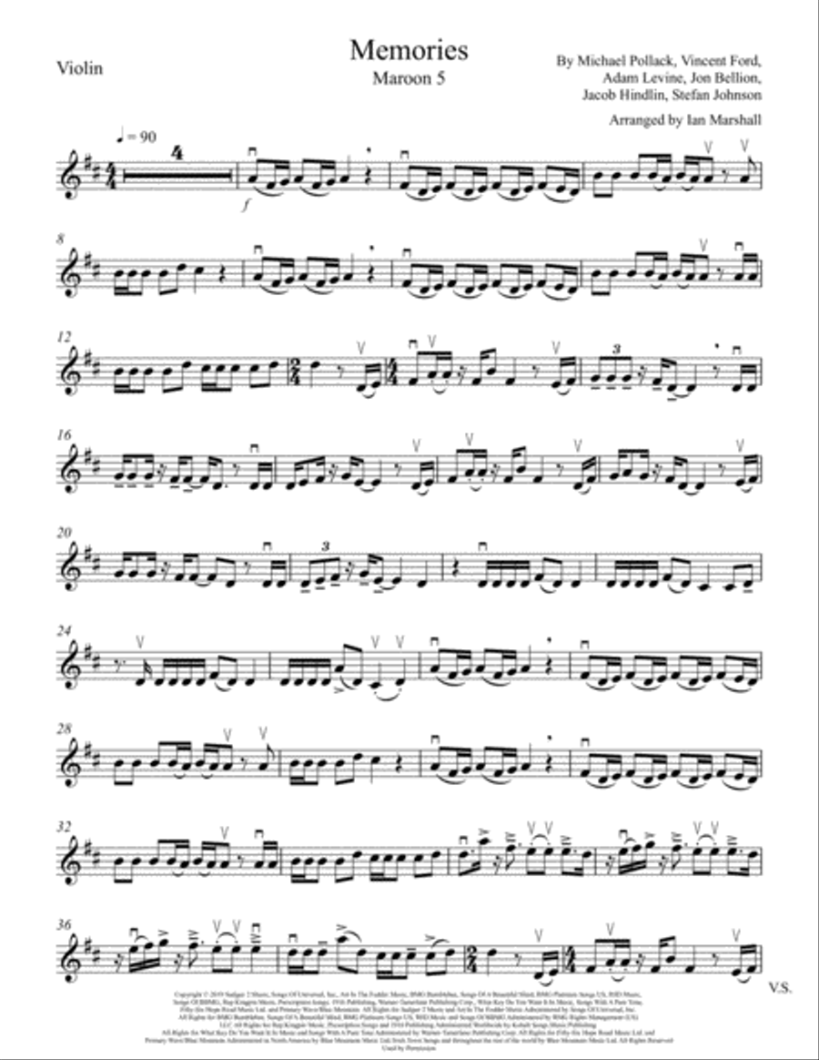 Memories Violin Solo scores gallery preview page 1