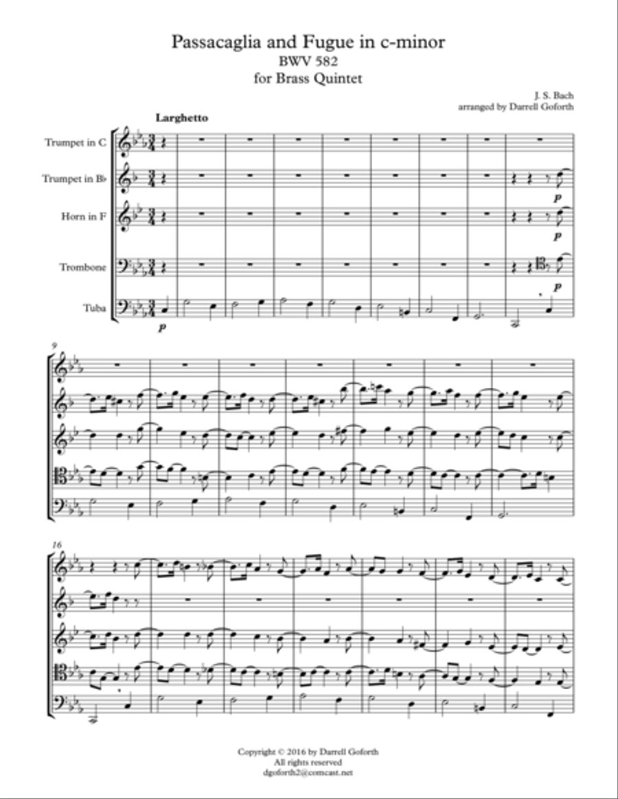 Bach: Passacaglia and Fugue in c minor for Brass Quintet Brass Quintet scores gallery preview page 2