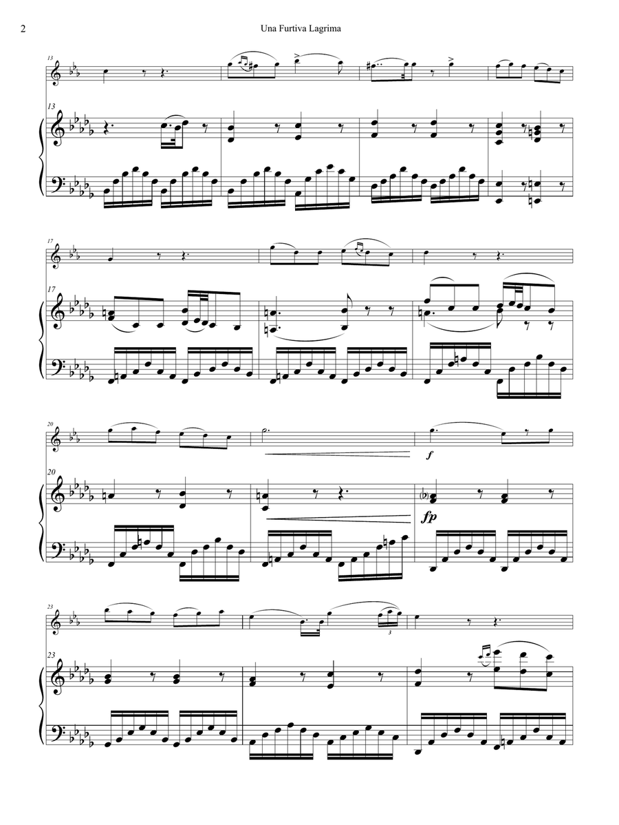Gaetano Donizetti: Una Furtiva Lagrima for Clarinet and Piano Clarinet Solo scores gallery preview page 2
