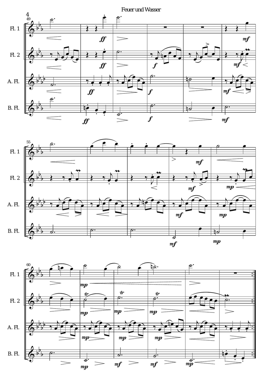 Feuer und Wasser (Fire and Water) for flute quartet Flute Quartet scores gallery preview page 4