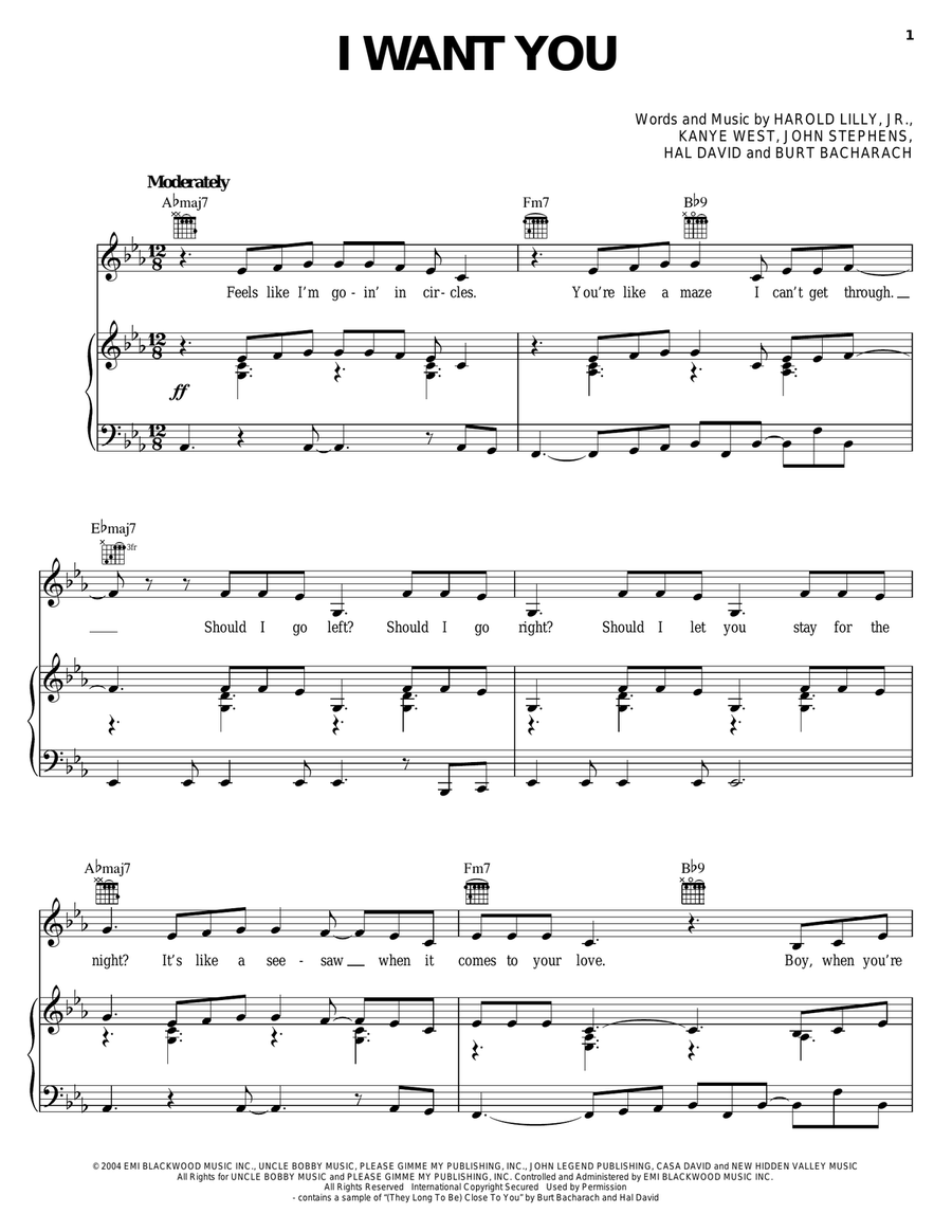 I Want You Piano, Vocal, Guitar scores gallery preview page 1