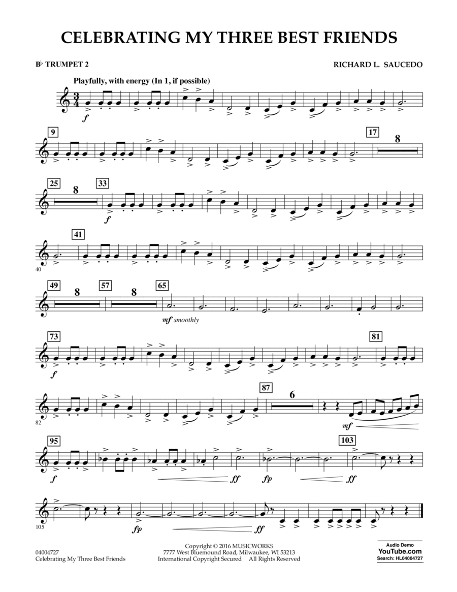 Celebrating My Three Best Friends - Bb Trumpet 2 B-Flat Trumpet scores gallery preview page 1
