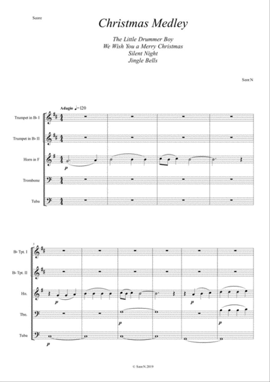 Christmas Medley for Brass quintet Brass Quintet scores gallery preview page 1