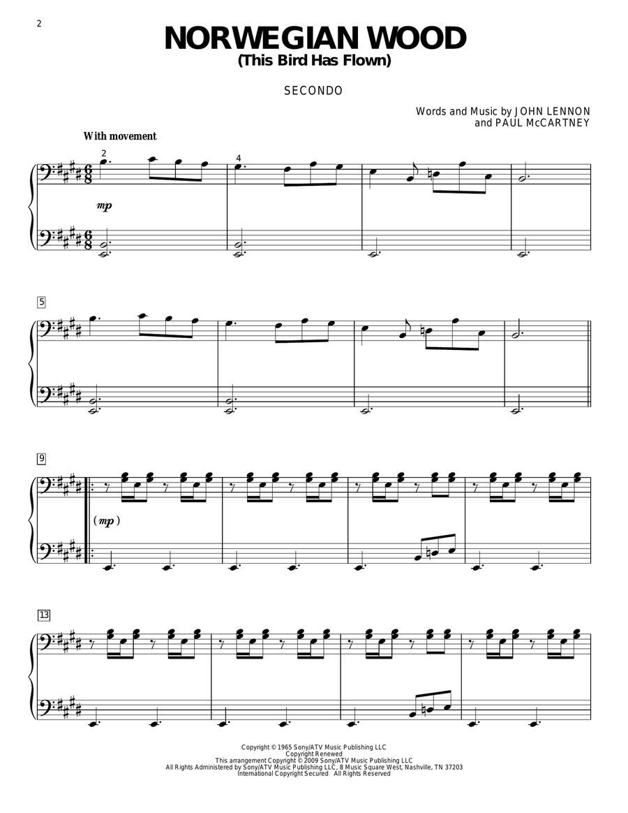 Norwegian Wood (This Bird Has Flown) Piano Duet scores gallery preview page 1