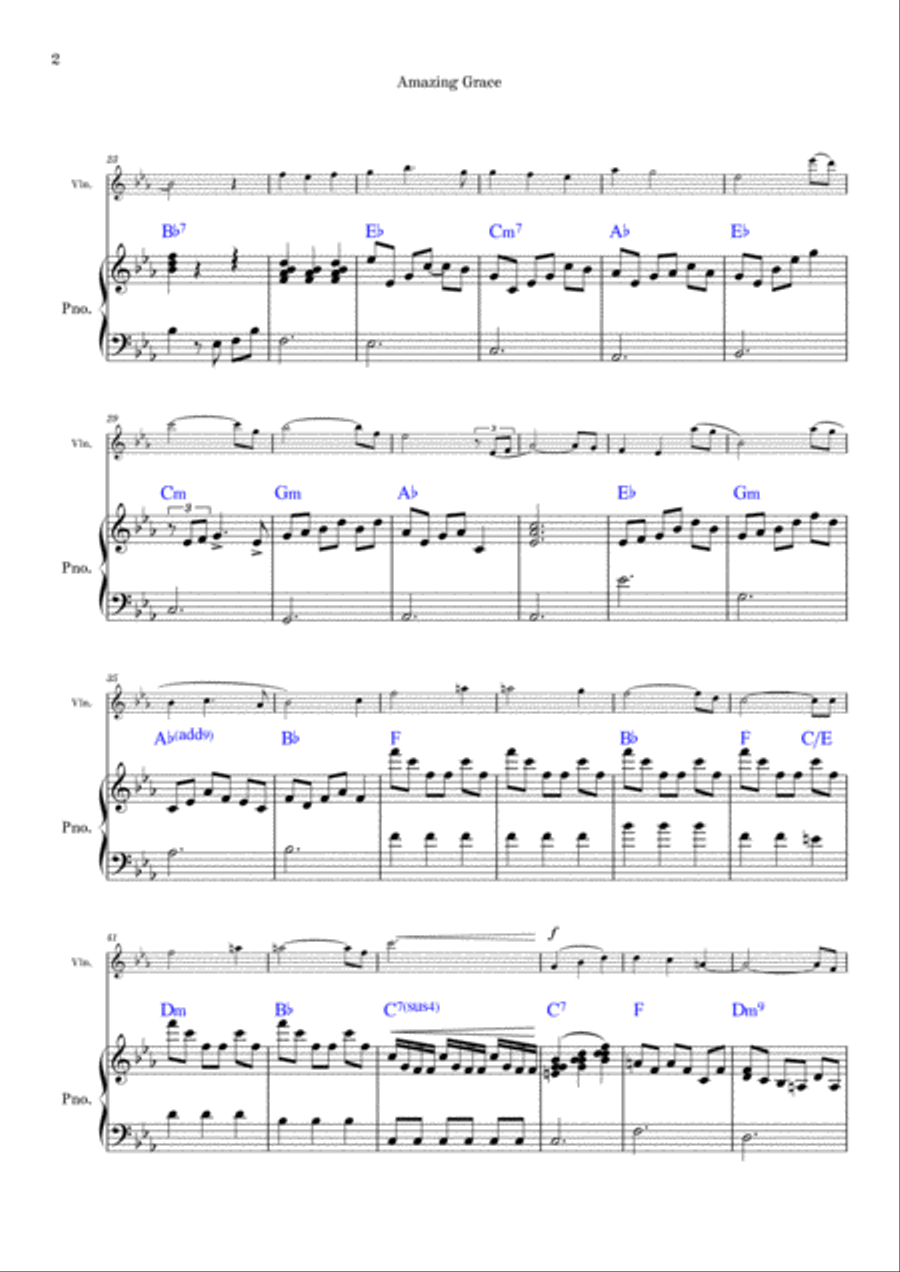 Amazing Grace (piano and violin) - Eb Violin Solo scores gallery preview page 2