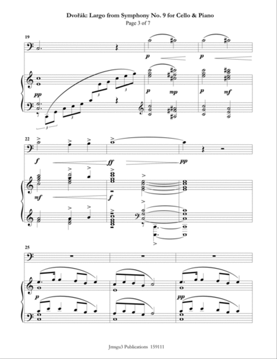 Dvořák: Largo from the New World Symphony for Cello & Piano Piano scores gallery preview page 3