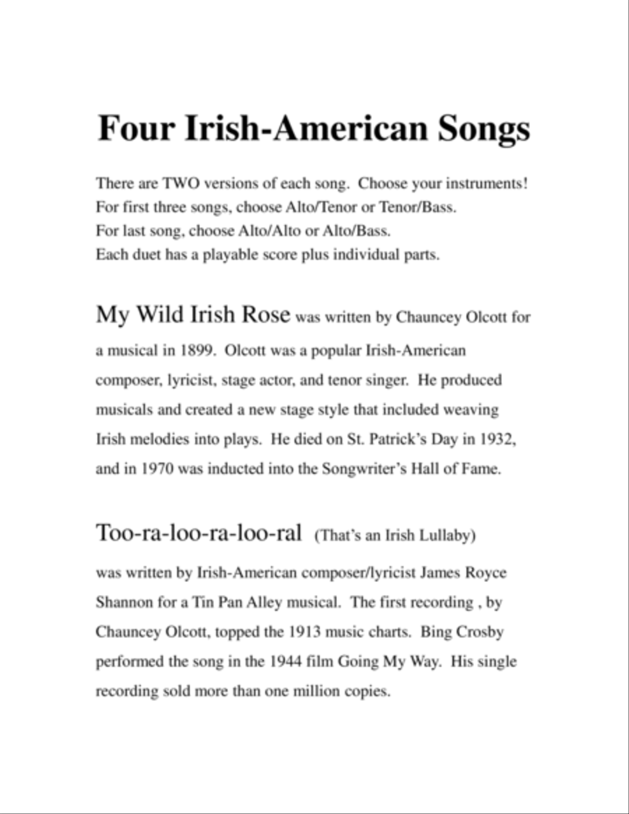 Four Irish - American Songs for Duets of A, T, and B Recorders Woodwind Duet scores gallery preview page 2