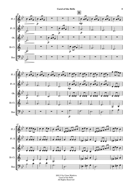 Carol Of The Bells - Woodwind Quintet (Full Score and Parts) image number null