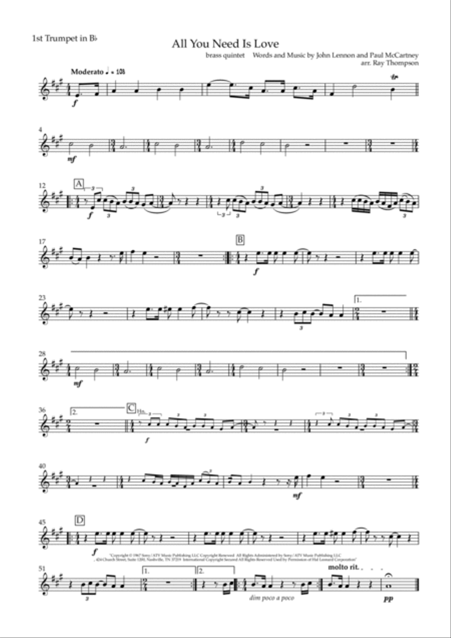 All You Need Is Love Brass Quintet scores gallery preview page 6