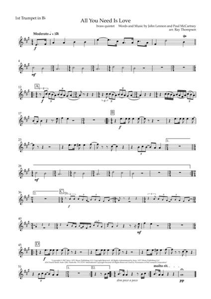 All You Need Is Love by The Beatles Horn - Digital Sheet Music
