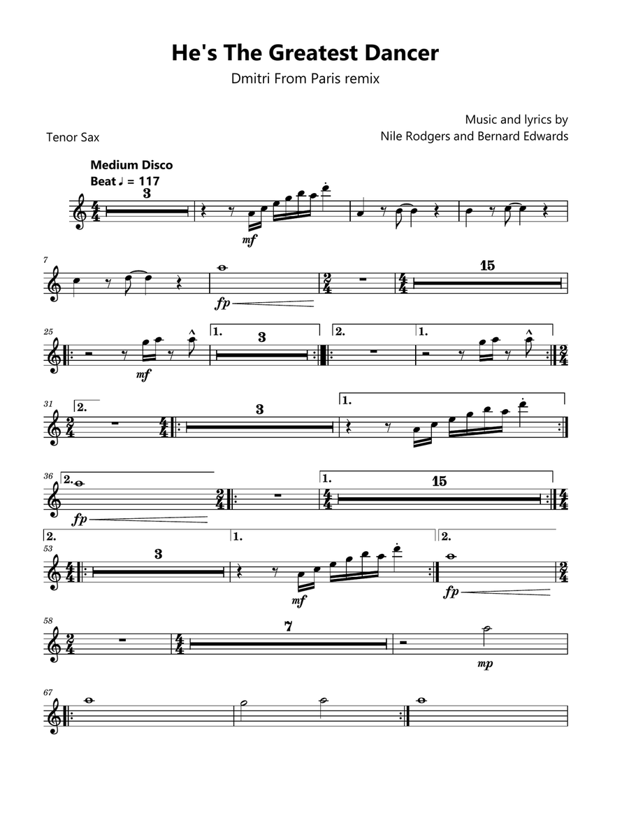He's The Greatest Dancer Tenor Saxophone scores gallery preview page 1