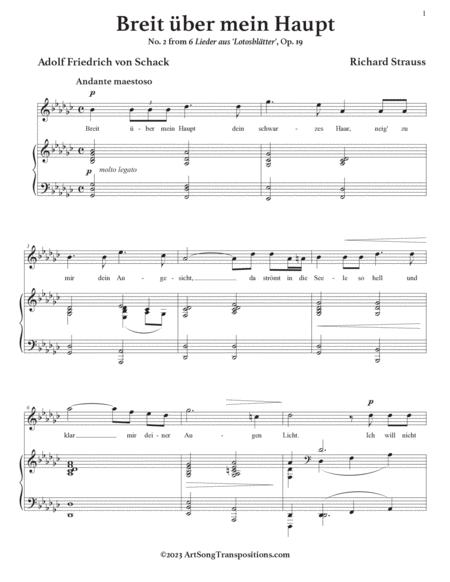 STRAUSS: Breit über mein Haupt, Op. 19 no. 2 (transposed to G-flat major)