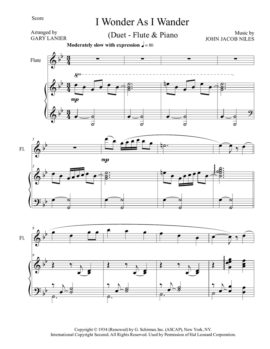 I Wonder As I Wander Flute Solo scores gallery preview page 2