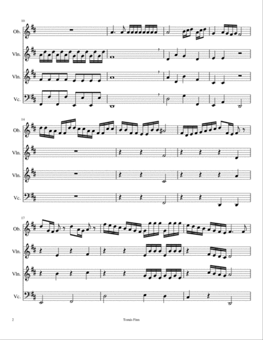 Piece n°5 in D (1oboe/2violins/1violencello) Small Ensemble scores gallery preview page 2