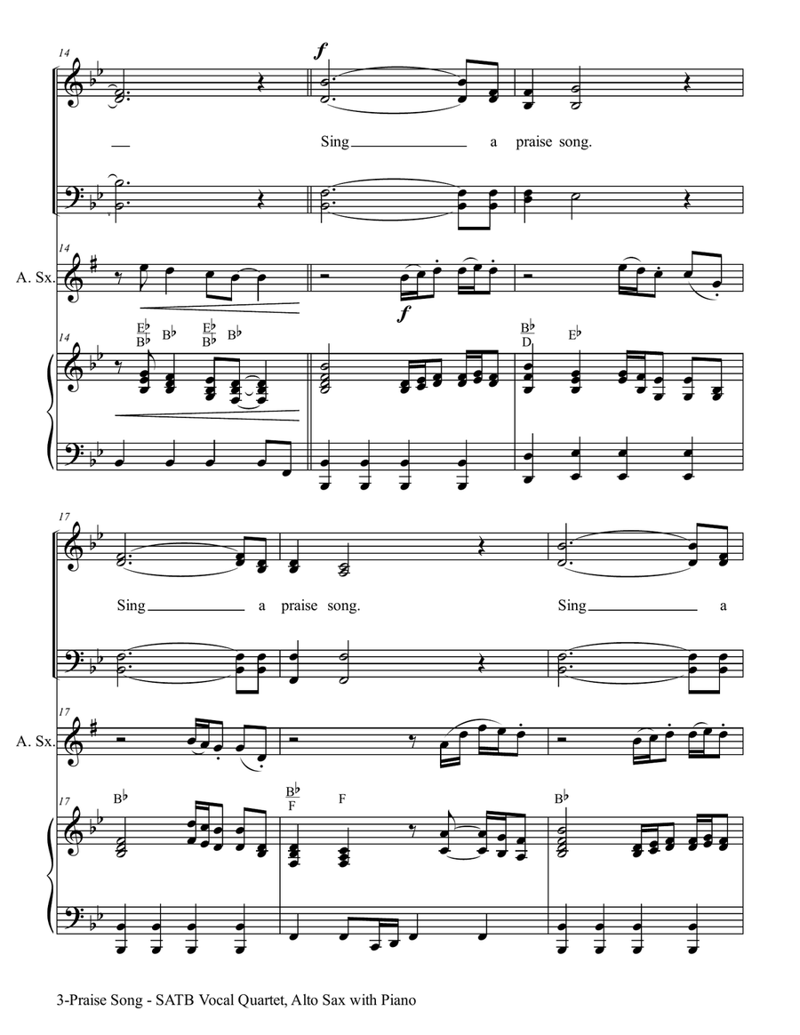 PRAISE SONG (SATB Vocal Quartet with Alto Sax & Piano) Choir scores gallery preview page 4
