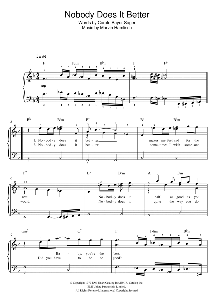 Nobody Does It Better Easy Piano scores gallery preview page 1