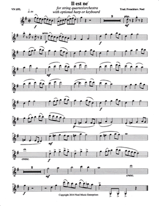 Il est ne (He Is Born) parts, arranged for string quartet or flute quartet with optional harp or key