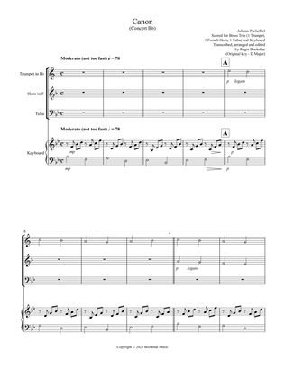 Canon (Pachelbel) (Bb) (Brass Trio - 1 Trp, 1 Hrn, 1 Tuba), Keyboard)