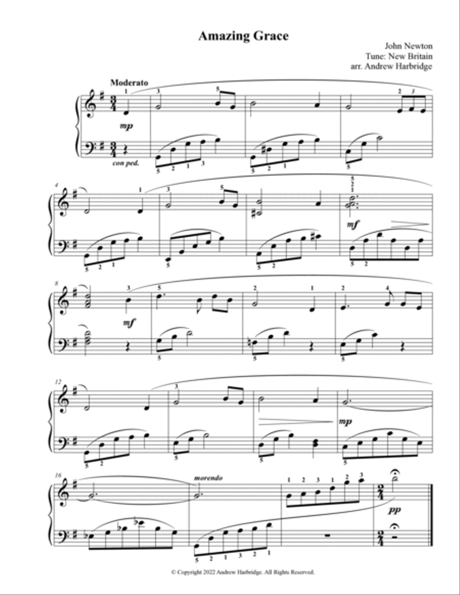 Amazing Grace Piano Solo scores gallery preview page 2