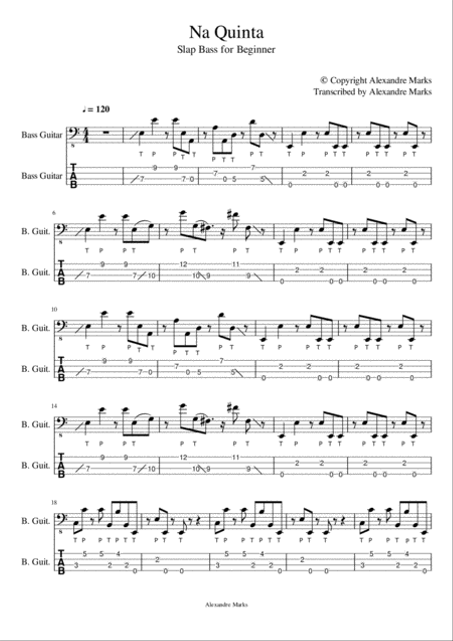 Slap Bass for Beginners - Na Quinta Bass Guitar scores gallery preview page 1