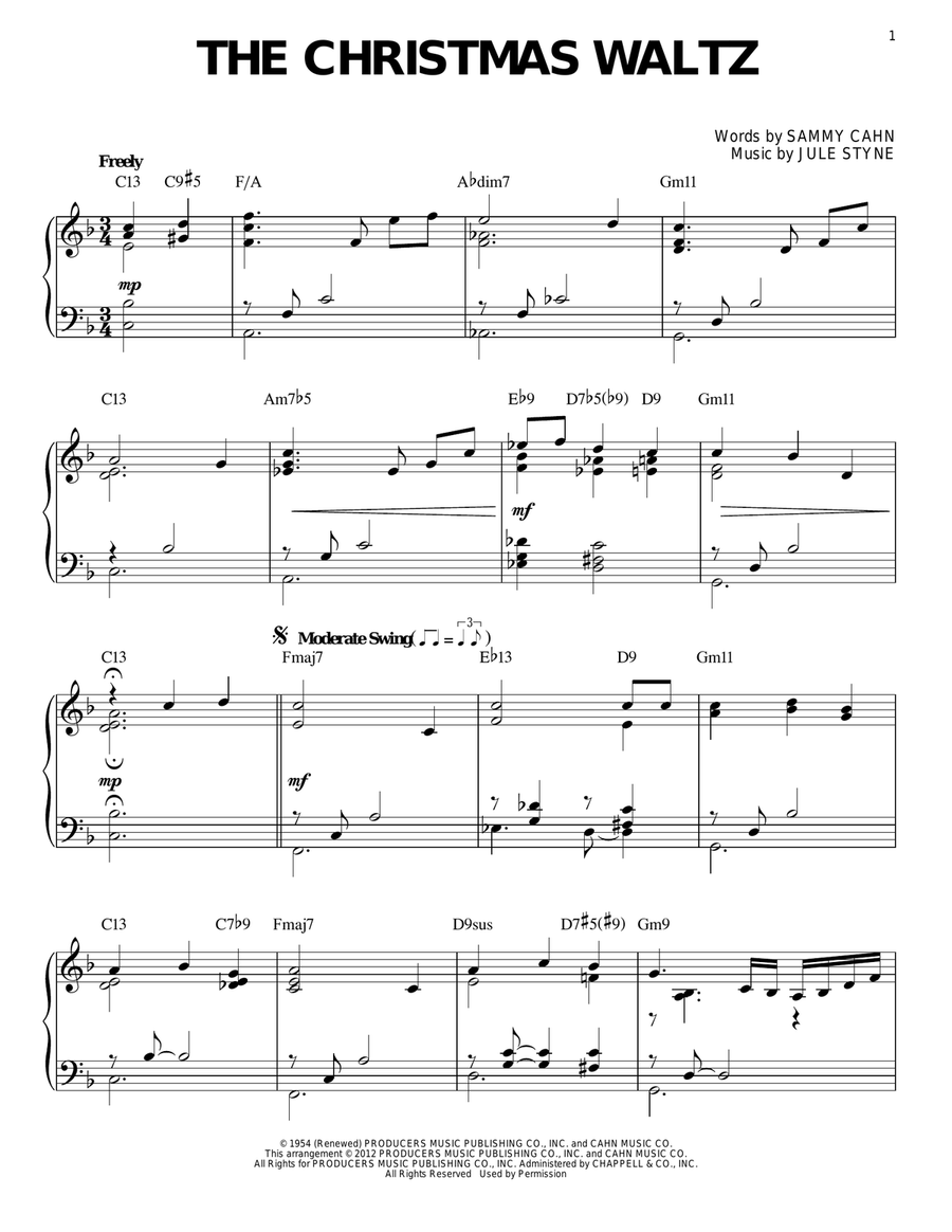 The Christmas Waltz [Jazz version] (arr. Brent Edstrom) Piano Solo scores gallery preview page 1