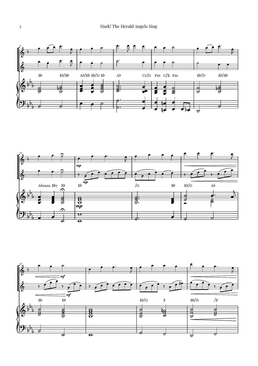 Hark! The Herald Angels Sing Duet Arrangement | Christmas Carol Sheet Music Woodwind Duet scores gallery preview page 2