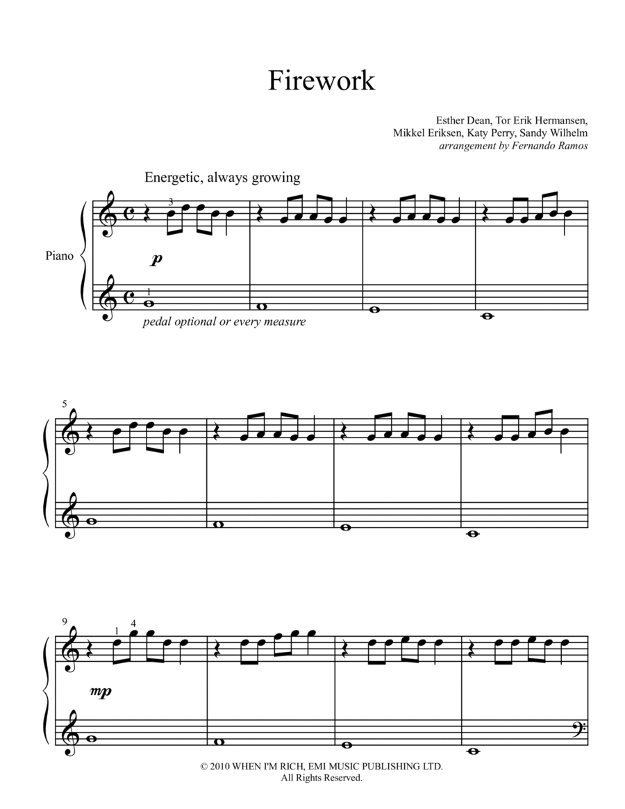 Firework Easy Piano scores gallery preview page 1