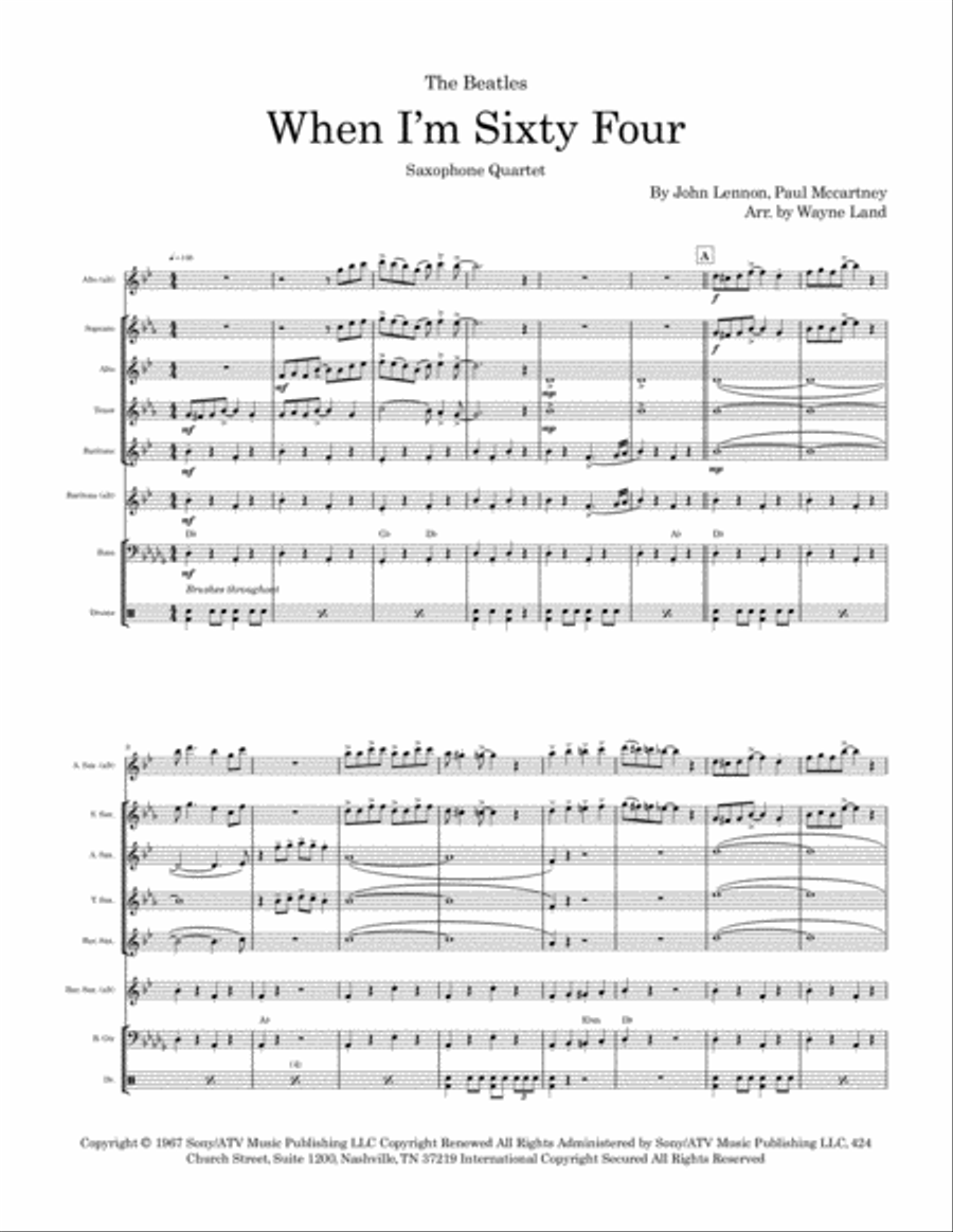 When I'm Sixty-four Saxophone Quartet scores gallery preview page 2