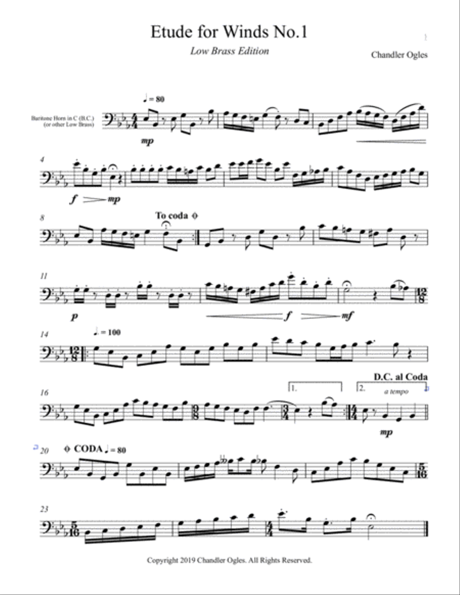 Etude for Solo Winds No. 1 (Low Brass Version) Euphonium scores gallery preview page 1