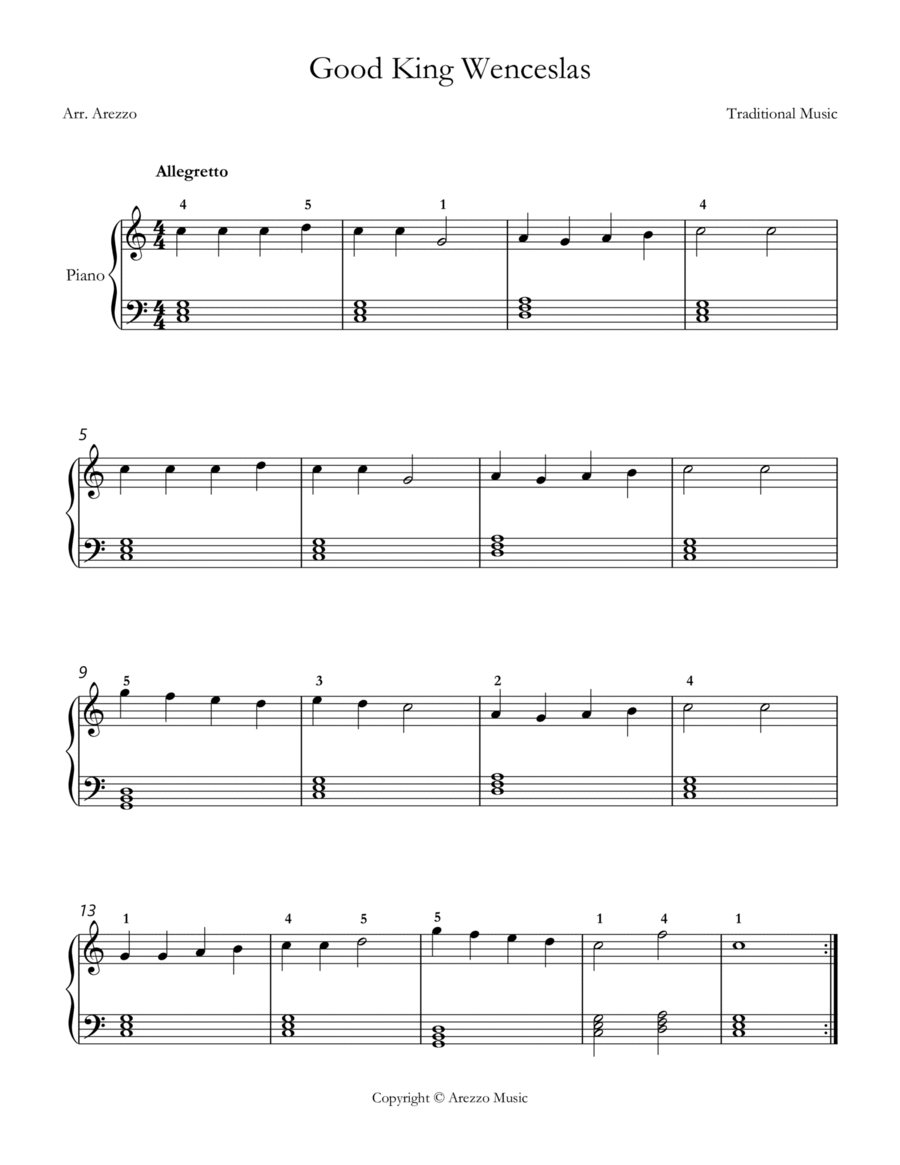 good king wenceslas easy piano sheet music for beginners chords blocks Easy Piano scores gallery preview page 1