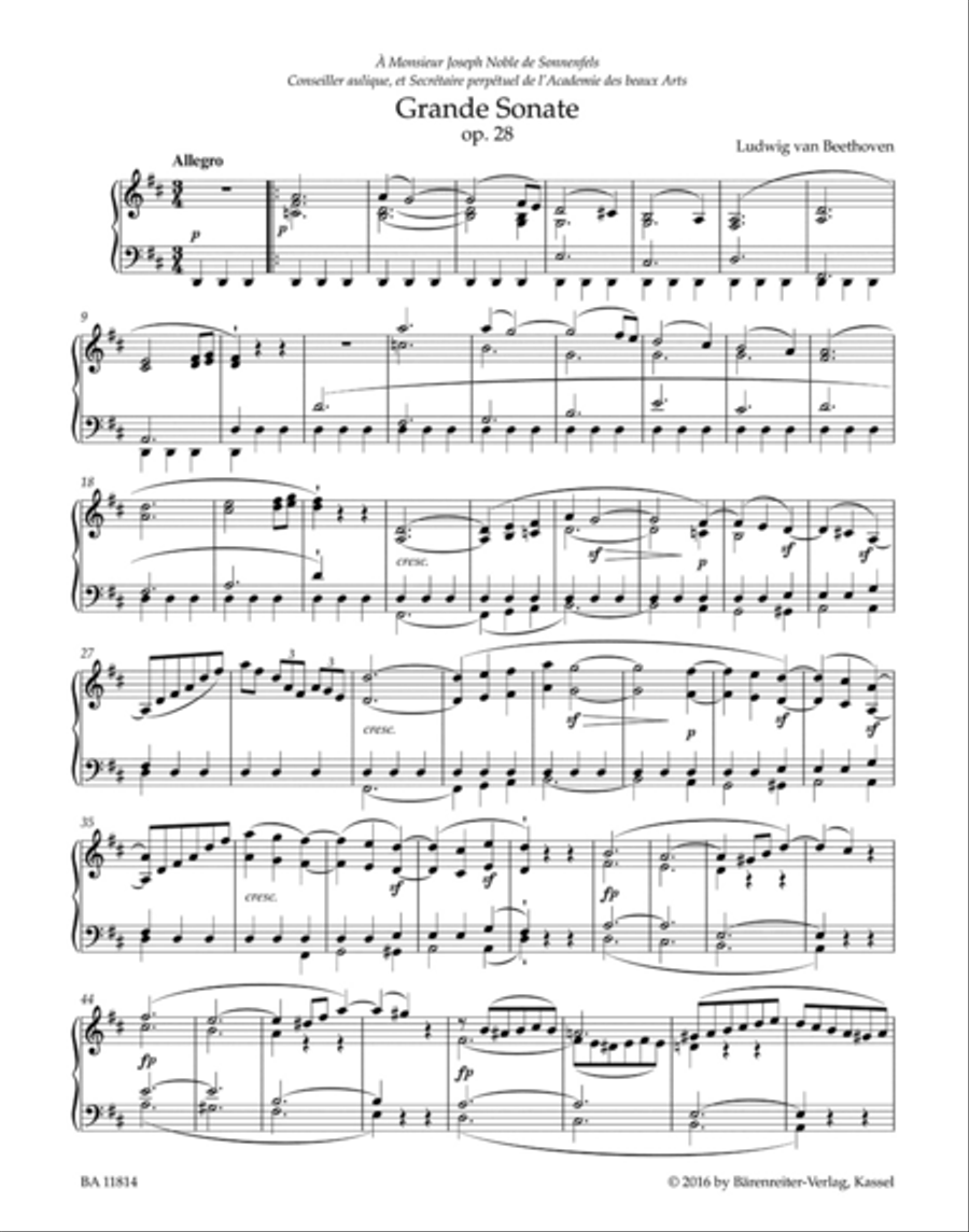 Sonata for Pianoforte D major op. 28 