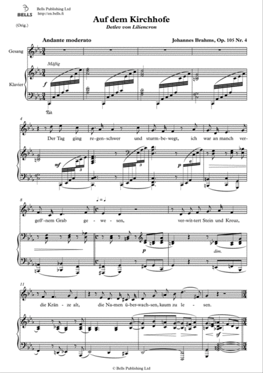 Auf dem Kirchhofe, Op. 105 No. 4 (Original key. C minor) Voice Solo scores gallery preview page 1
