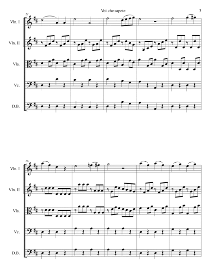 Voi che sapete, aria from The Marriage of Figaro. Easy. String orchestra. Score & parts. Chamber Music scores gallery preview page 5