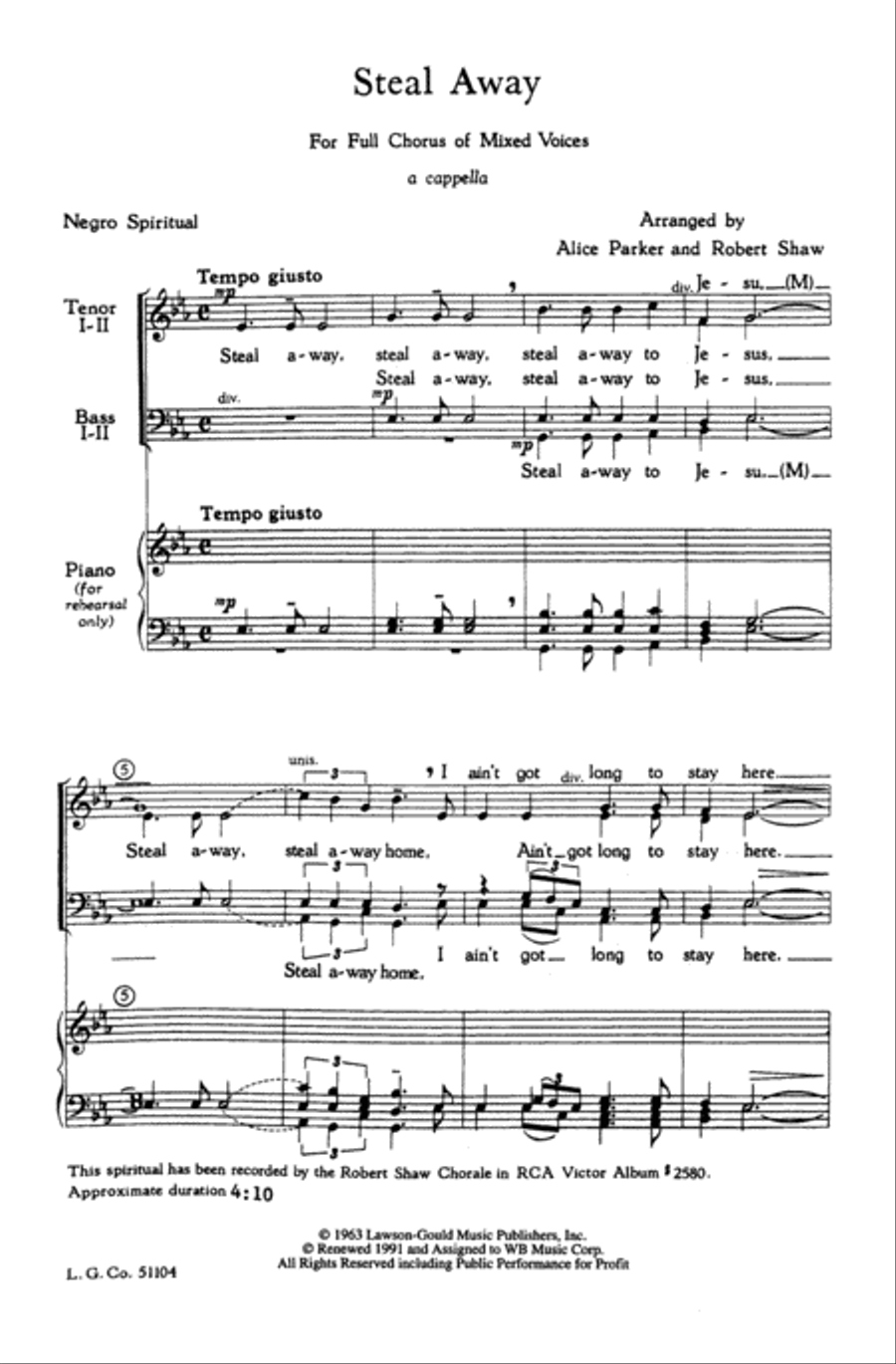 Steal Away Choir scores gallery preview page 1