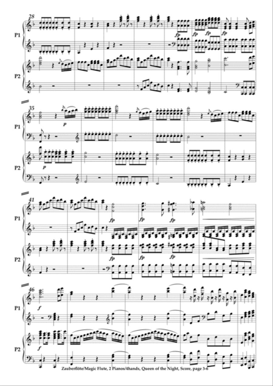 Magic Flute / Zauberflöte: Queen of the Night (Revenge Aria) / Königin der Nacht (Rachearie) 2 Pianos, 4-Hands scores gallery preview page 3