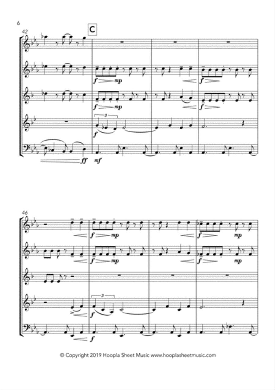 Bossa Nova Bleak Midwinter (In the Bleak Midwinter) Woodwind Quintet scores gallery preview page 6