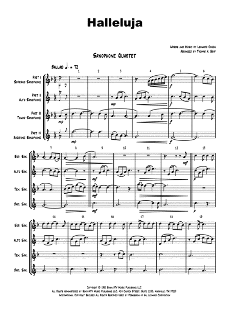 Hallelujah Woodwind Quartet scores gallery preview page 1