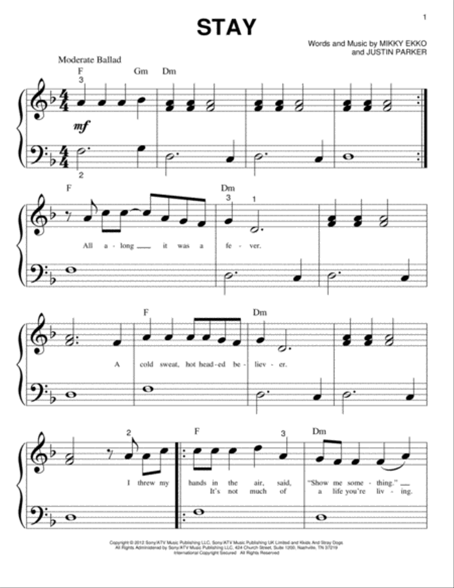 Stay Easy Piano scores gallery preview page 1