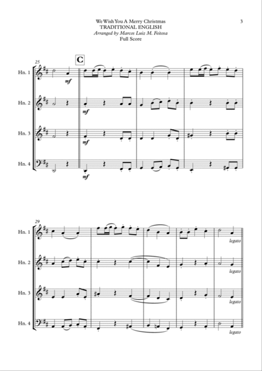 We Wish You A Merry Christmas - Horn in F Quartet We Wish You A Merry Christmas - Horn in F Quartet French Horn Quartet scores gallery preview page 5