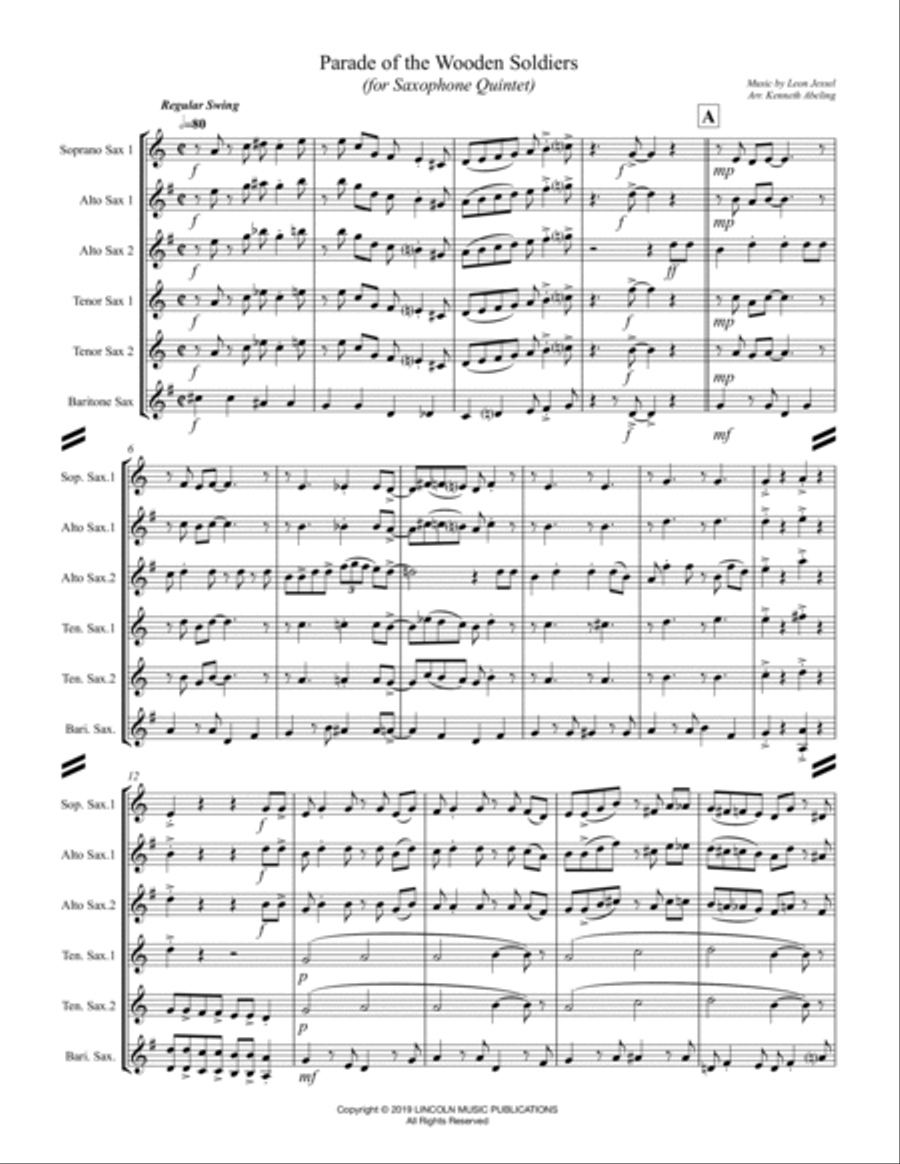 Parade of the Wooden Soldiers (for Saxophone Quintet SATTB or AATTB) Saxophone Quintet scores gallery preview page 2