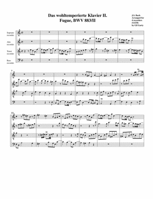 Fugue from Das wohltemperierte Klavier II, BWV 883/II (arrangement for 4 recorders)