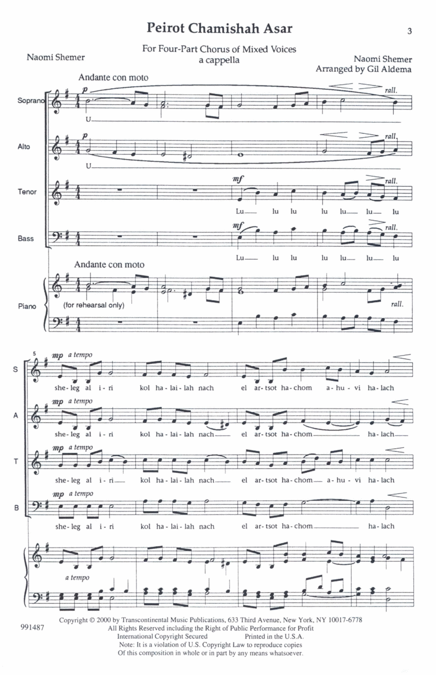 Peirot Chamishah Asar (Snow On My Town) 4-Part scores gallery preview page 1