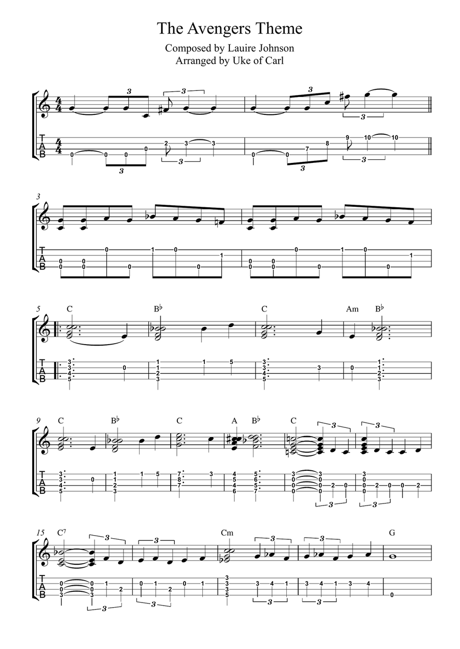 The Avengers Theme Ukulele scores gallery preview page 1