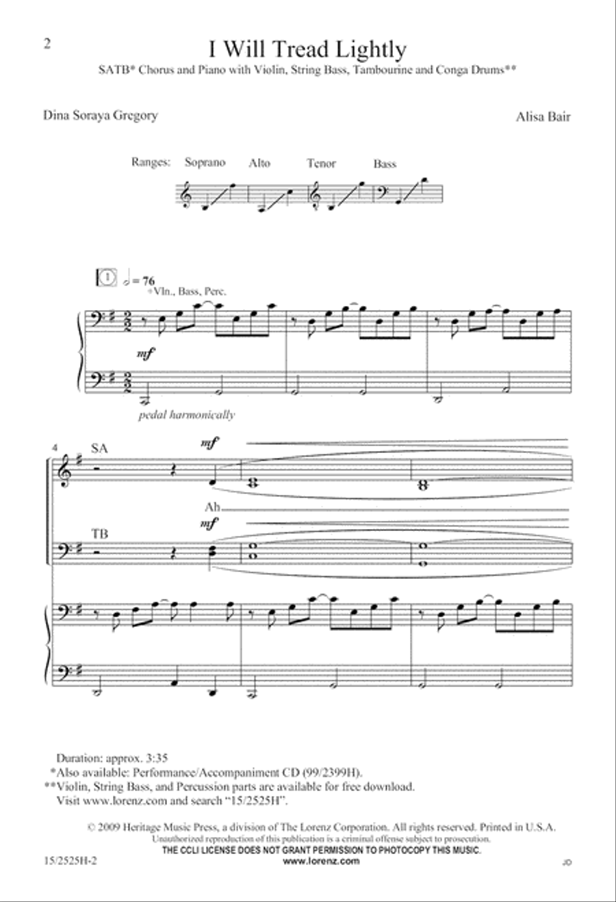 I Will Tread Lightly 4-Part scores gallery preview page 2