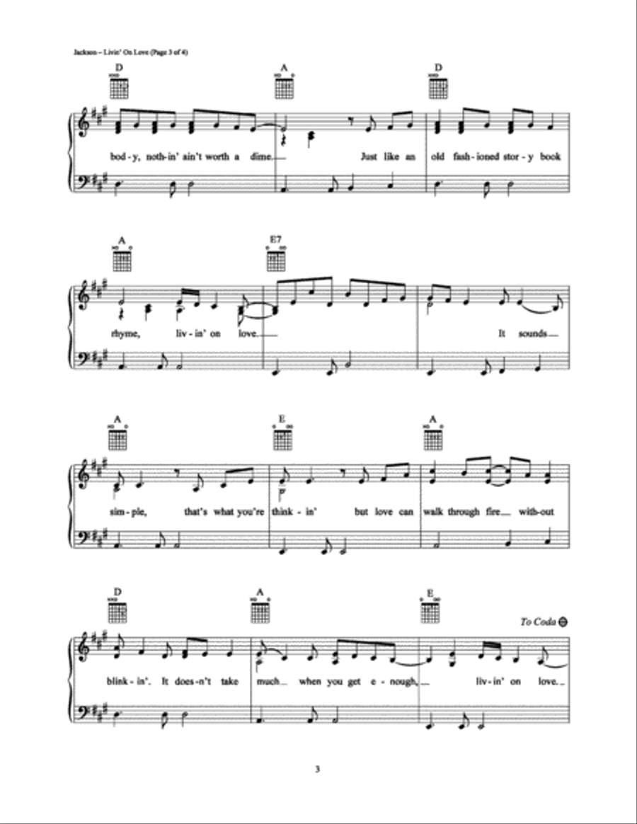 Livin' On Love Piano, Vocal, Guitar scores gallery preview page 3
