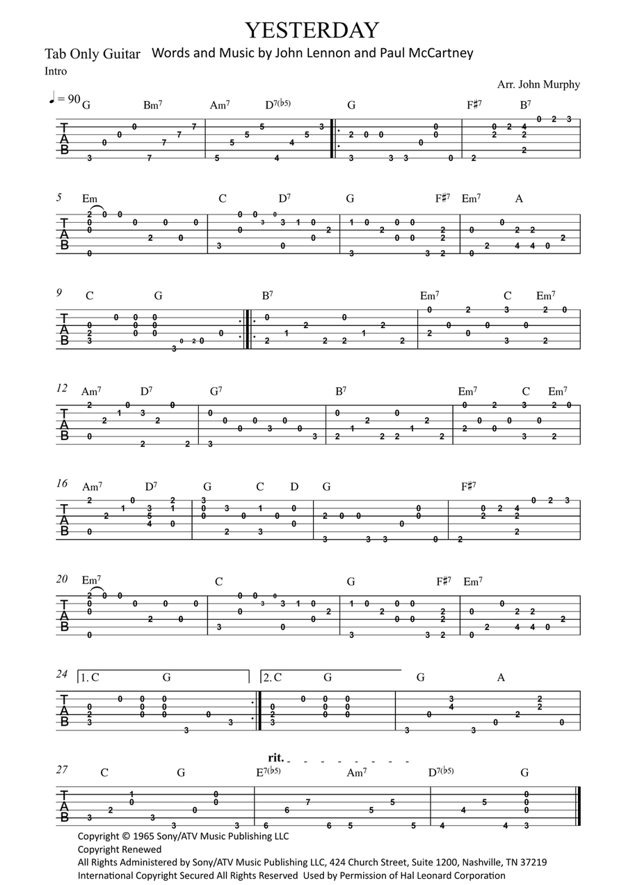 Yesterday Guitar Tablature scores gallery preview page 1