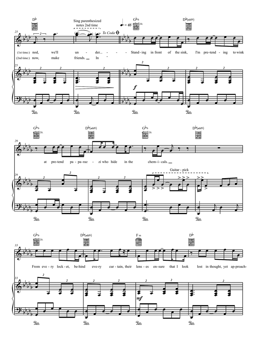 Straight (In The End) Piano, Vocal, Guitar scores gallery preview page 3