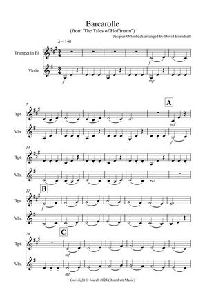 Barcarolle "The Tales of Hoffmann" for Trumpet and Violin Duet