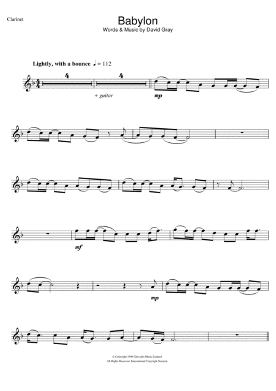 Babylon Clarinet Solo scores gallery preview page 1